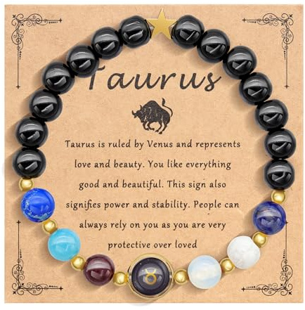 HMOOY Zodiac Spirit Beaded Bracelet for Women Men, 12 Constellation 8mm Natural Stone Protection Bracelet Crystal Stone Beads Manifestation Bracelet Birthday Christmas Zodiac