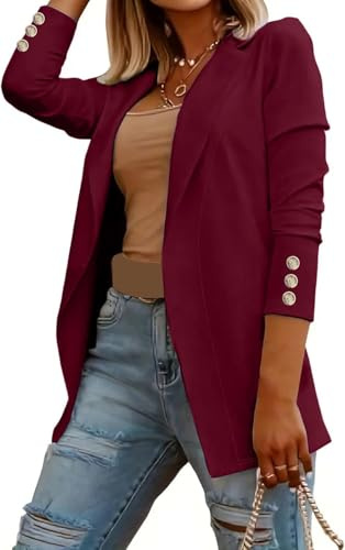 Suncadmious Giacca Blazer da Donna a Maniche Lunghe in Tinta Unita Cardigan Blazer con Bavero Carriera Business Lavoro Ufficio Giacca a Maniche Lunghe Giacca Blazer