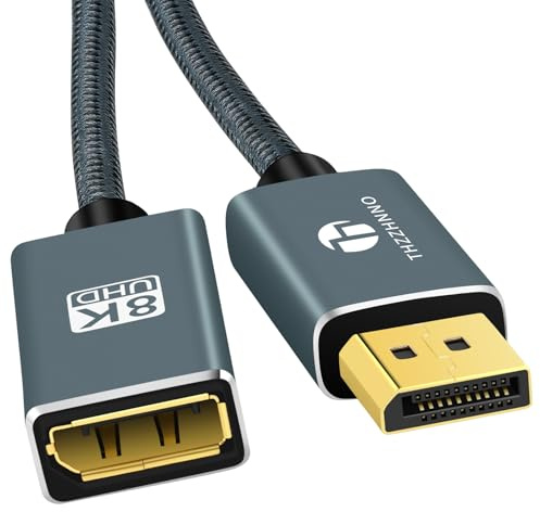 Thzzhnno Cable Extensión 8K DisplayPort 1,5M, Cable DisplayPort 1.4 Macho a Hembra, Cable extendido DP a DP soporta 8K@60Hz, 4K@120Hz para Monitor de juegos Gráficos, PC