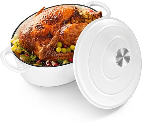 HaSteeL Horno holandés ovalado de hierro fundido, olla profunda esmaltada de 7 cuartos de galón con tapa, utensilios de cocina antiadherentes para hornear pan de masa madre, estofado, hervir a fuego