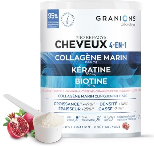 Poudre Cheveux Keratine Biotine Granions Pro Keracys - Anti Chute - 300g | Formule 4en1 Cheveux Plus Forts, Favorise La Pousse Et Lutte Contre La Chute - Complement Alimentaire En Poudre, 300g