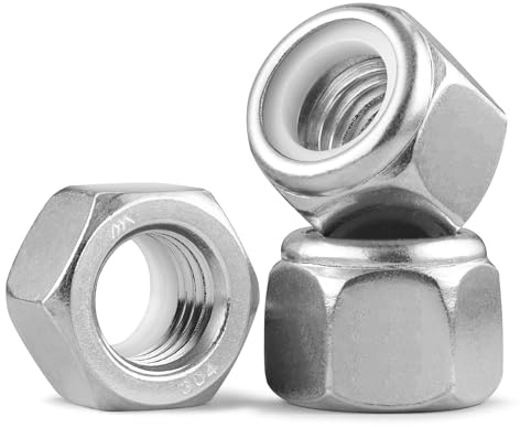BNUOK 50Pcs #10-24 Lock Nuts, Nylon Insert Locknuts 304 Stainless Steel 18-8 SS Self-Locking Nuts, Coarse Thread Hex Nylock Nut
