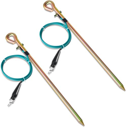 Tellegloww 2 Pcs Portable Ground Rod Grounding Rod with 4ft Grounding Wire 12AWG and Clip Grounding Pin Electric Fence Ground Rod for Antennas Satellite Dishes Generator (Spring Clamp)