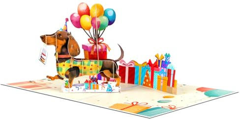 Teckel Ballon Carte Pop Up Anniversaire Originale, Présent Romantique pour Adultes et Enfants avec Feuille Blanche et Enveloppe, Papeterie Pliable Fête pour Fille, Garçon, Mère, Père, Ami, Jeune