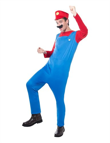 Rubies Kostym för vuxna rörmokare, jumpsuit med keps och mustasch, onesize, fest, fest, cosplay