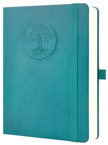 Mlife Notizbuch A4 mit Lebensbaum-Design–360 Seiten,100g Papier,PU-Cover,elastisches Band,Stifthalter,3 Lesezeichen–Ideal für Beruf, Studium & Geschenk(Blaugrün)