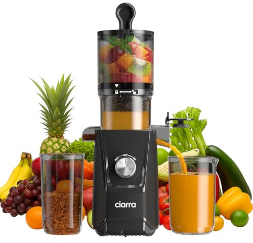 Ciarra AWSJ046-B Exprimidor Lento Juguera, Extractor de Zumos Frutas y Verduras Automático con Alta Pureza, SIN BPA, Slow Juicer Licuadora en frío, 2 Vasos de Zumo-Negro