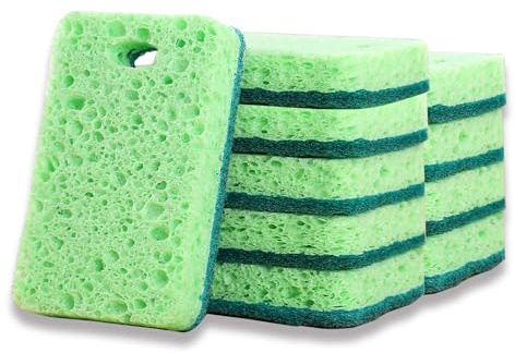 Weishuo Washing Up Sponges 10 Pack Eco Wood Pulp Cotton Sponges Cleaning Scourers Reusable Non Scratch Dish Scrubber for Dishes, Pots and Pans
