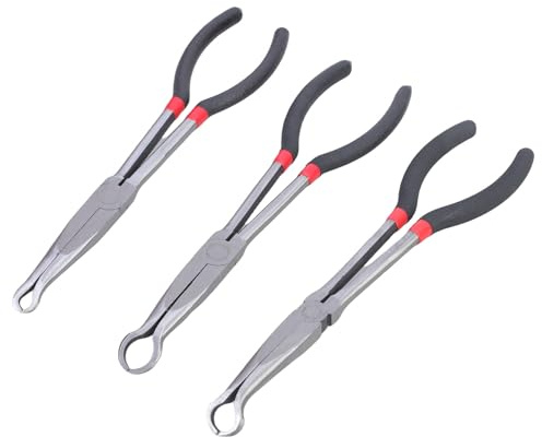 3Pcs 90 Degree Bents Nose Pliers 11Inch Hose Grippers Pliers Set for Professional Mechanics and Home Repair Enthusiasts