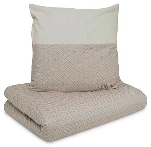 s.Oliver Bettwäsche 135x200 cm - 100% Baumwolle, anschmiegsam & weich, Reißverschluss, Satinbettwäsche beige