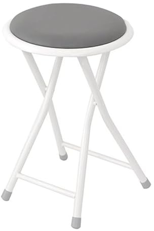Sgabello pieghevole rotondo compatto, in metallo, imbottito, sedie pieghevoli per cucina, giardino, casa, design salvaspazio, leggero e portatile (grigio)
