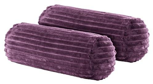 BaSaTex Winter-Plüsch Nackenrollenbezug, 2er Pack, 15x40, Lila | Winter Plüsch, Kuschelig Weich, Für Nackenrollen, Öko_Tex Zertifiziert, mit Cord Struktur
