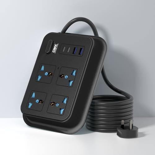 Multi Power Strip 4 AC UK Plug Extension Lead with USB Ports Socket outlets | 1.8m cable, Universal plug, 2USB-A & 2USB-C , 10A 2500W , ideal for home/office/kitchen/Gaming room