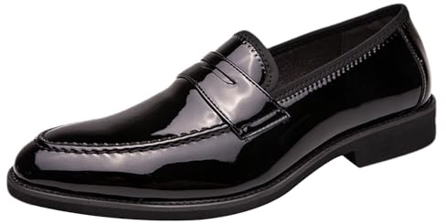 ANUFER Uomo Lucido Ecopelle Verniciata Penny Mocassini Slip-On Formale Scarpe Eleganti