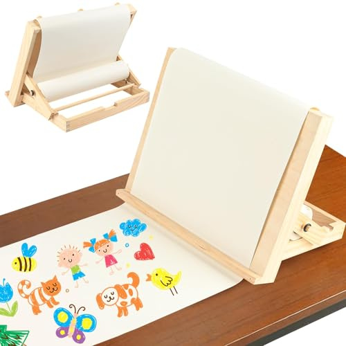 Kids Tabletop Art Easel with Paper Roll Dispenser | Adjustable Portable Desk & Table Top Painting Drawing Stand (13.8 x 11.4, Without Paper Roll)