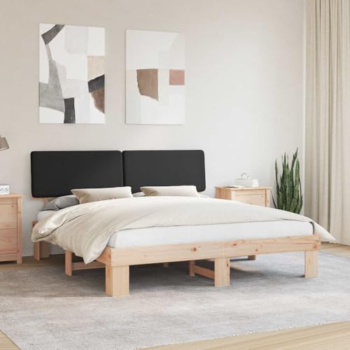 QJBSAVVA Bettgestell 180x200 Schwarz Kiefer Massivholz gepolstertes Kopfteil Lattenrost Doppelbett ohne Boxspring