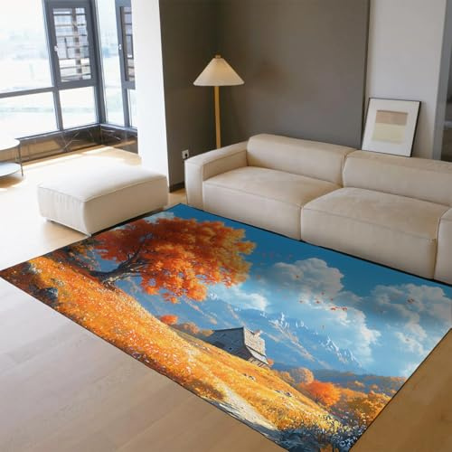 WEECHAINGE höstligt utlandskap 180 x 240 cm mattor blå himmel berg apelsinträd dörrmatta rustik stuga platt matta för entré i vardagsrummet