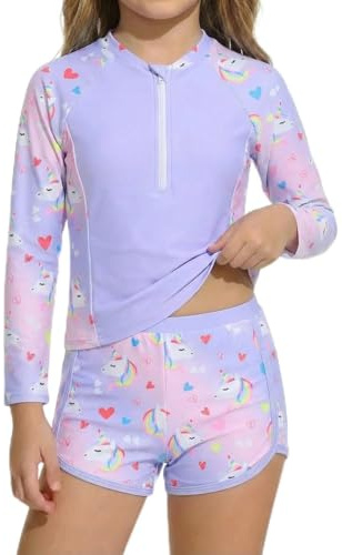 JiAmy flickor Rash Guard baddräkt långärmad baddräkt med dragkedja 4-7 år