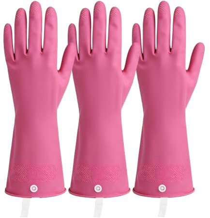 LikGuest Haushaltshandschuhe 3 Paar, 32cm Latex Küchenhandschuhe mit Rutschfester Oberfläche, Wiederverwendbare Spülhandschuhe & Reinigungshandschuhe für Küche und Bad, S