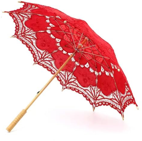 AEAOA Handmade Red Lace Parasol Umbrella Wedding Bridal 30 Inch Adult Size