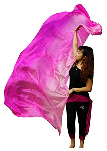 Winged Sirenny Handbemalter Bauchtanz Seidenschleier Farbverlauf 270×110cm, Leicht Elegant für Orientalischen Tanz, Auftritte, Fotoshootings & Bühnenperformances, Handrollierte Kanten, rosa