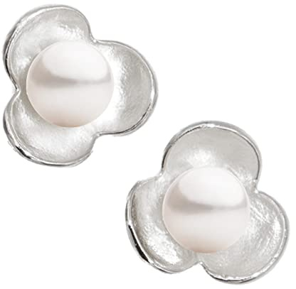 Perlenohrringe Damen Runde Perlenohrstecker Süßwasser-Zuchtperle Weiß – Blumenform – Secret & You – 925er Sterlingsilber
