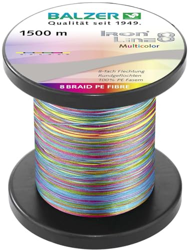 Balzer Iron Line 8 Multicolor - 1500m geflochtene Schnur zum Spinnfischen, Durchmesser/Tragkraft:0.15mm / 10.7kg / Farbwechsel alle 5m