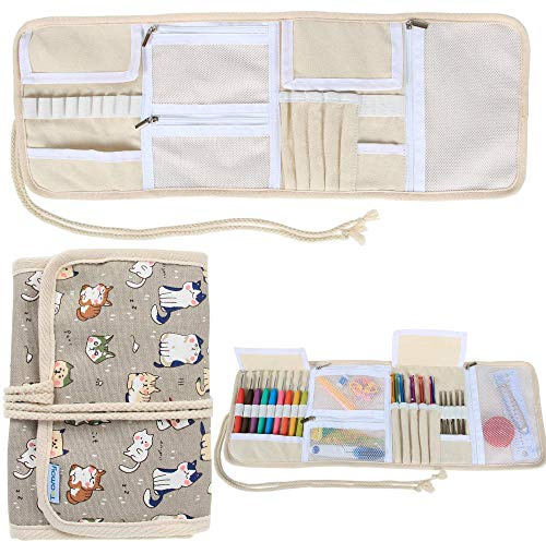 Teamoy Handarbetistasche für Häkelnadel, Cartoon Katze (Nur Tasche) | Stricktasche für Stricknadel und Häkelzubehör, Häkelnadel Aufbewahrung Tasche für Stricken Zubehör