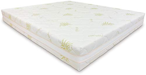 Baldiflex Emporio Fodera per Materasso Matrimoniale in Aloe Vera, Coprimaterasso, con Fascia Traspirante, Sfoderabile con Zip, Atossica, Misura 160x190x25 cm