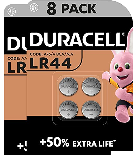 DURACELL LR44 (8 Pack) Specialty Alkaline Battery 1.5V (A76)– +50% EXTRA LIFE– For Thermometers, Flashlights, Watches, Security Systems & Medical Devices – 5–Year Storage Guarantee - Leak Prevention