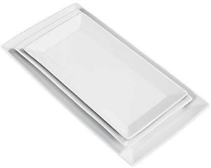 Amazon Basics Dinner Dessert Set, Party Platter Appetizer, 3-Piece Porcelain, 32.38 cm, 28 cm, 25.4 cm, White (Previously AmazonCommercial brand)