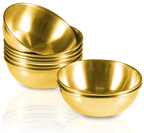 Amytalk 8 Pack 3.2inch Stainless Steel Sauce Dishes Mini Individual Saucers Bowl Round Seasoning Dishes Sushi Dipping Bowl Appetizer Plates, Golden