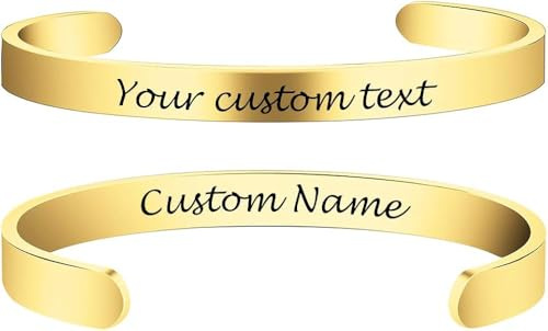 Enni of York Inspirational Cuff Bracelets Custom Gold Bracelet for Women Men Motivational Mantra Bangle Friendship Bracelets Custom Gold Bracelet Personalized Birthday Jewelry Gift