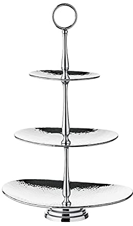 EDZARD Etagere Gulf mit 3 Ebenen, Höhe 49 cm, oval | Edelstahl gehämmert hochglanzpoliert, Tischdeko, Servierset, Geschenkidee, Partydeko, Kuchenetagere