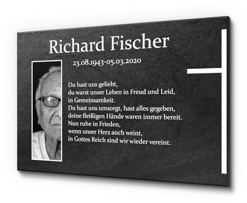 CHRISCK design Gedenkstein frei gestaltbar mit Texten | Gedenktafel aus Premium Schiefer mit UV-Druck | Schöne Grabschmuck in 30 x 20 cm