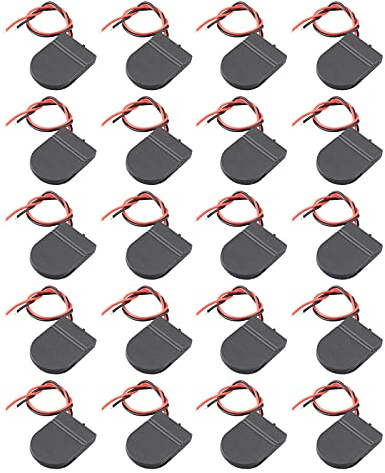 HALJIA 20 Stück 3 V CR2032 Knopfzellen-Batteriehalter Sockel Box Clip Gehäuse mit An-/Ausschalter Kabel schwarz, On/Off Schalter 3 V CR2032 Knopfzellen Akku Halterung