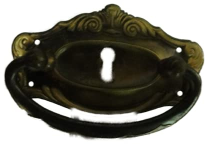 Antikhof Möbelbeschlag Jugendstil Messing geprägt Patiniert, Größe:5,5 x 9,0 cm Bestellnummer:JMLB40
