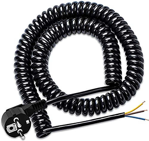 KEAGAR Rallonge spiralée, avec contact de protection, 5 m, 3 fils, en plastique, avec fiche de contact de protection, 250 V/16 A, IP20, intérieur : noir