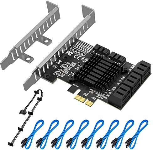 ACTIMED PCIe 8-Port SATA 3.0 Controller Card with Low Profile Bracket, Supports 8 Devices, Compatible with Windows, MAC, Linux