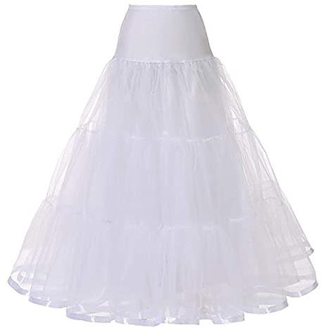 Women's Solid Color A-Line Maxi Skirt with Elastic High Waist & Mesh Tulle Petticoat - Pleated Tutu Long Skirt for Wedding & Evening Party - White, Large/X-Large