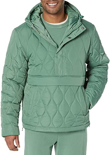 Amazon Essentials Men's Anorak Hooded Quarter-Zip Puffer Coat, Sage Green, Large