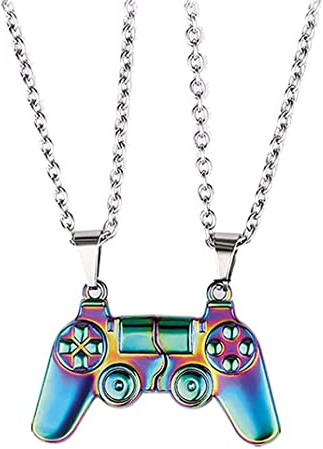 Vnnigmn Couple Collier Magnétique Pendentif Console de Jeu, Collier d'amitier Manette de Jeu, pour Meilleur Ami, Amitié Soeur Frère Bijoux (Couleur)