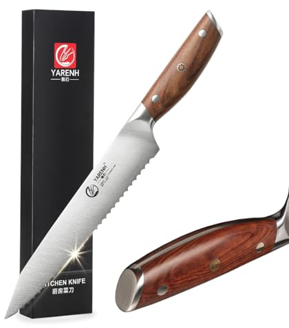 YARENH Couteau à Pain Professionnel, Lame Dentelée en Acier Inoxydable, Poignée en Bois Antidérapante, Pour les Cuisiniers et les Amateurs de Cuisine