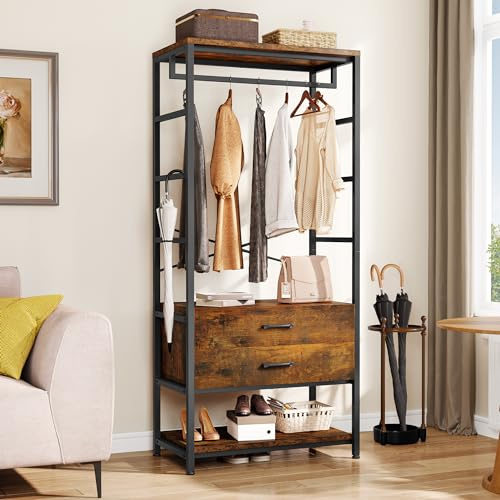YITAHOME Garderobenständer, industrieller Flurbaum mit Schuhaufbewahrung freistehender Kleiderstangenständer mit 2 Schubladen großer Kleiderstangen-Kleiderständer für Eingangsbereich Flur Wohnzimmer