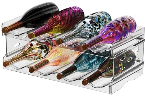2 Pièces Range Bouteille Frigo Empilable Porte Support Rangement Bouteille Vin Eau Vertical Casier à Bouteilles Plastique Contenir Jusqu'à 8 Bouteillespour Comptoirs de Cuisine Armoire Réfrigérateur