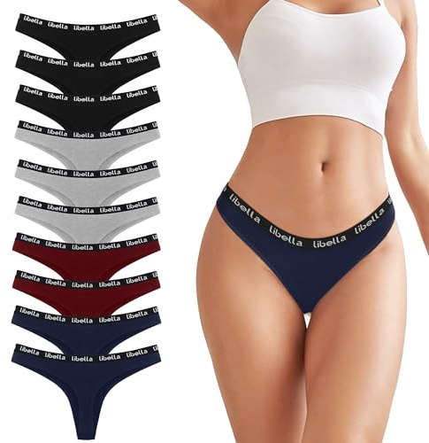 Uizuooy Stringtrosa dam trosor osynliga stringtrosor i bomull stretch stringtrosor enkla och bekväma olika färger 10-pack, Flerfärgad-bbrg, L