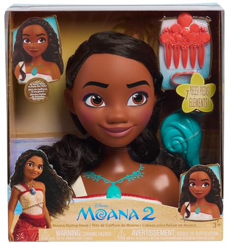 Just Play Cabeza para Peinados Princesa Moana 2 de Disney, 7 Piezas, Juego de simulación, Juguetes para niños a Partir de 3 años