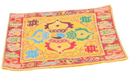 Doppellagige Gebetsmühle Klangschalenunterlage aus Brokatseide Gelb | Buddha Sound Bowl Zubehör, Kompakt und Leicht, zum Aufbewahren und Tragen, Einfache Religiöse Requisite