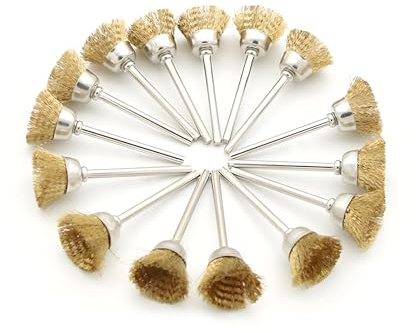 Juego de 15 cepillos de alambre, rueda de cepillo de alambre recubierta de acero inoxidable de latón para limpiar óxido, quitar pintura y limpiar madera, cepillo de acero para cuenco (15 mm)