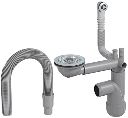 LAXARA Flexlok Telescopic Siphon for Space-Saving Kitchen Sinks/Basins | Universal Flexibility with Recycled Plastic | (Flexlok 1 with Round Overflow with Drain Pipe without Magnetic Cover)